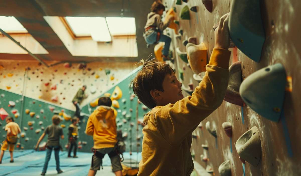 escalando en rocodromo Escalando en rocódromo