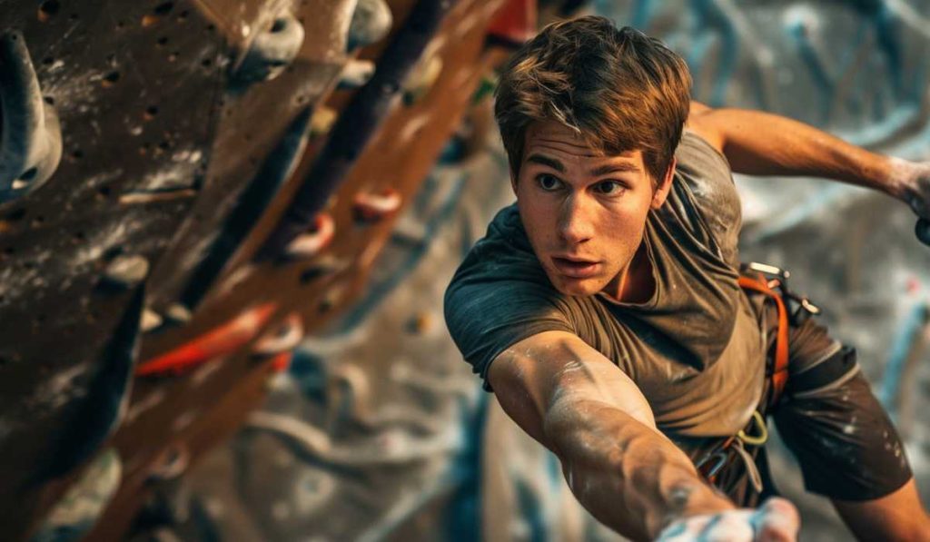 Escalando en rocódromo.