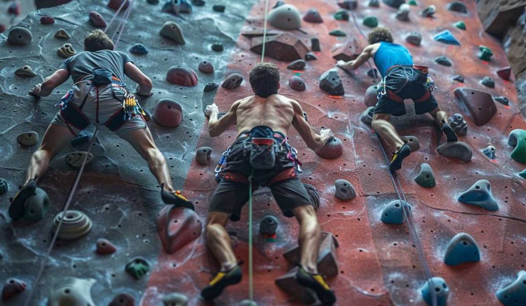 Escalando en rocódromo.