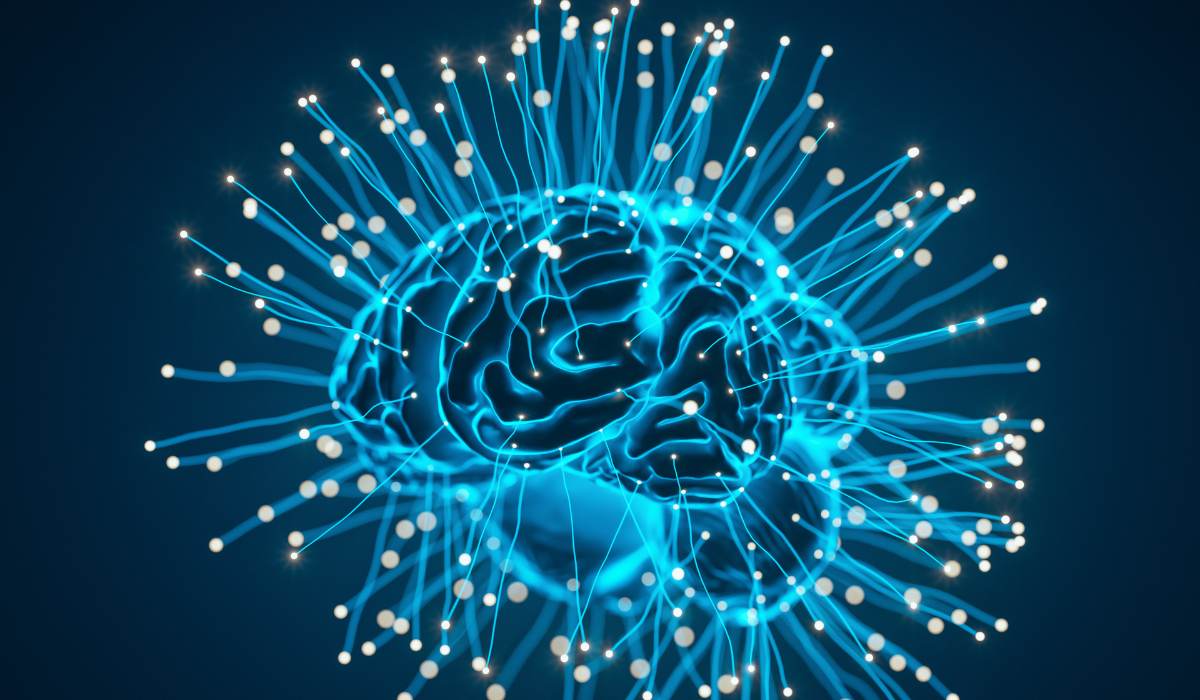 neurociencia Cerebro brillante con conexiones eléctricas